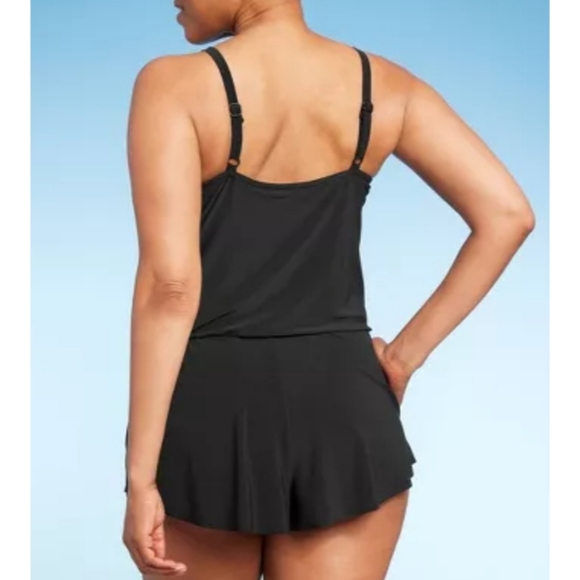 Aqua Green UPF 50 High Neck Swim Romper with Pockets One Piece Swimsuit - Picture 2 of 12